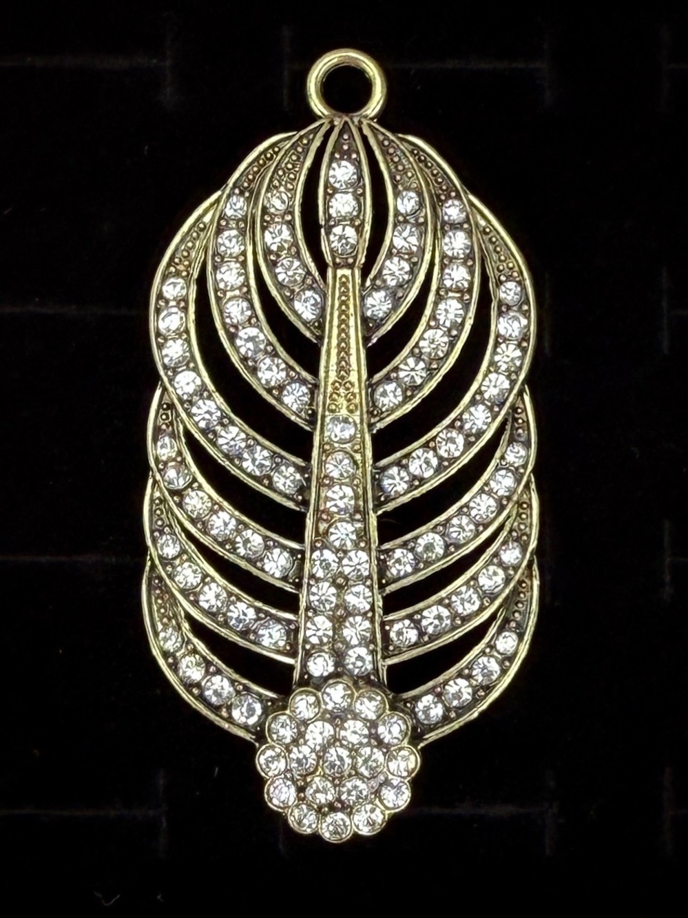Crystal Pavé Aged Goldtone feather Pendant